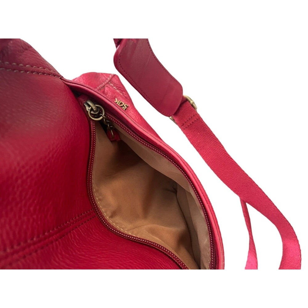 The Sak Iris hobo Bag Cherry Coral Red Pebbled Leather Zipper Handbag - Picture 5 of 7